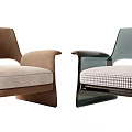 Modern Accent Chair With Fabric Upholstery In Brown Grey Beige Armrest Design For Living Room