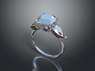 Fashionable Modern Silver Ring With Large Square Gemstone And Teardrop Accents 3d model