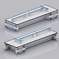Two Modern White Long Office Desks With Blue Lighting Accents 3d model