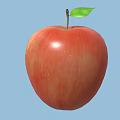 Fresh Red Apple With Green Leaf And Stem Isolated On Blue Background 3d model
