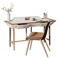 Modern Wooden Desk with Comfortable Chair and Minimalist Design Featuring Lamp and Vase