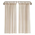 Beige Linen Window Curtains With Pleated Design For Modern Home Decoration