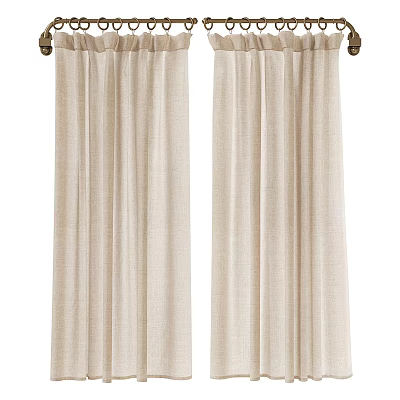 Beige Linen Window Curtains With Pleated Design For Modern Home Decoration 3d model