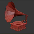 Vintage Gramophone Audio Equipment With Brass Horn Wooden Base And Green Turntable