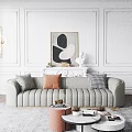 Gray Large Sofa With Gold Trim And Decorative Pillows In Elegant Living Room