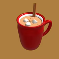 Creamy Hot Cocoa Drink with Marshmallows Cocoa Sprinkles and Cinnamon Stick in Red Mug