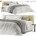Modern Double Bed With White Bedding Gray Throw Blanket And Beige Pillows 3d model