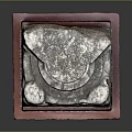 Ancient Stone Carved Capital With Decorative Animal Heads On Red Base