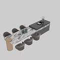 Modern Dining Table Combination With Marble Top Chairs And Sideboard Decor Elements 3d model