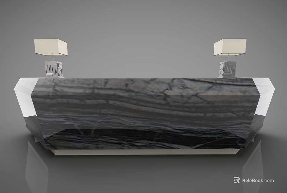 Marble Reception Desk with Modern Design and Lamps on Both Sides 3d model 