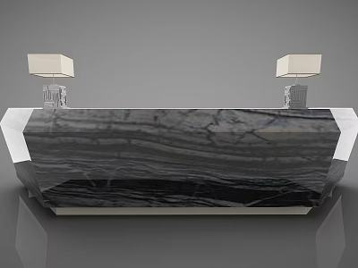 Marble Reception Desk with Modern Design and Lamps on Both Sides 3d model