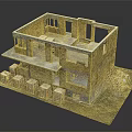 Two Storey Brick Building Under Construction With Material Stacks On Grassy Ground