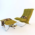 Comfortable Light Gray Accent Chair With Plaid Cushion And Ottoman With Tassel Blanket