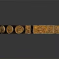 Stylish Black Belt With Golden Circular And Rectangular Decorative Ornaments 3d model