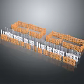 Orange And White Fence Structure Components With Geometric Grid And Rectangular Panels 3d model