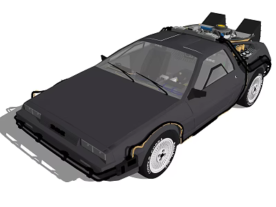 Classic Black Sports Car With Gull Wing Doors And Roof Mounted Equipment 3d model