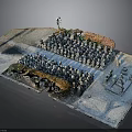 Miniature Scene With Arranged Figures Street Lamp Pavilion Trees And Snowy Stone Pavement