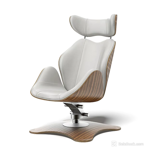 Modern Ergonomic Office Chair With White Leather Upholstery And Wooden Frame 3d model 