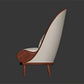 Elegant Curved Armchair Featuring White Cushion Red Trim And Red Legs Design
