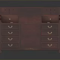 Solid Mahogany Writing Desk With Drawers And Open Shelves Design