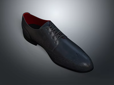 Elegant Black Leather Lace Up Brogue Shoes With Red Lining And Classic Design 3d model