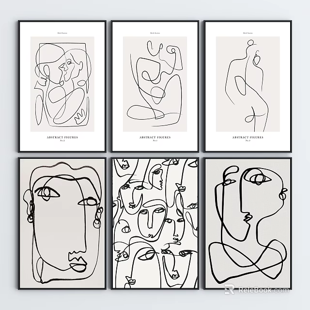 Abstract Line Art Prints With Minimalist Figure Contour For Wall Decor 3d model 
