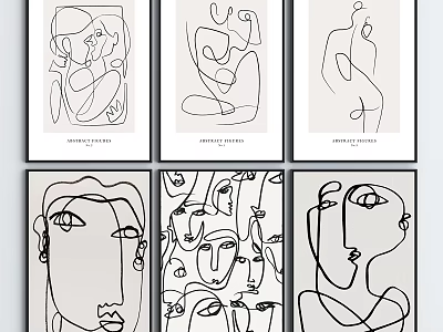 Abstract Line Art Prints With Minimalist Figure Contour For Wall Decor 3d model