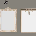 Two Gold Framed Mirrors On Beige Wall With Ornate Details Featuring Female Silhouette And Plant