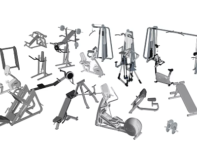 Comprehensive Collection of Sports Equipment Including Dumbbells Treadmills and Exercise Machines 3d model