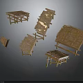 Worn Wooden Table And Chair Components For Scene Design And Decoration