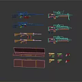 Various Weapons Including Rifles Sniper Rifles With Red Case And Accessories 3d model
