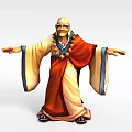 Tech Exhibition Hall Showcasing Traditional Robe Character 3D Model