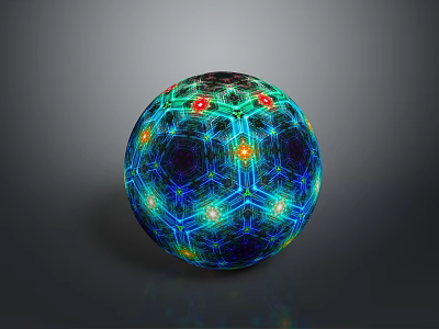 Artistic Colorful Sphere With Geometric Patterns And Luminous Dots On Dark Background 3d model