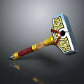Silver Metal Head Hammer With Red Yellow Wrapped Handle And Geometric Patterns