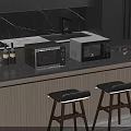 Two Microwaves On Modern Kitchen Countertop With Marble Backsplash And Sink