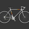 Silver Bicycle with Red Yellow Stripes on Frame Black Seat Handlebars and Wheels