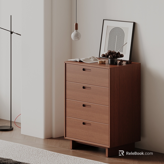 Modern Wooden Entryway Side Cabinet With Drawers Books And Decorative Top Items 3d model 