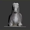 Detailed Carved Reclining Stone Horse Statue on Flat Stone Slab Base