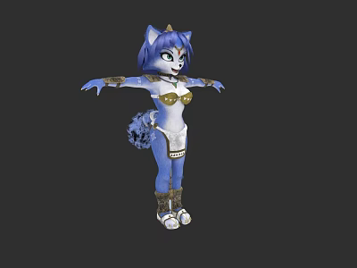 Blue Fur Cat Like Game Movie Character With Golden Crown And White Gold Outfit 3d model