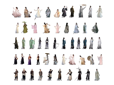 2d Characters Ancient costume Characters Hanfu Characters Ancient Beauty Cheongsam Women Martial Arts Characters Great Xia Ancient costume Common people Men Women Children 3d model