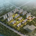 Aerial View Planning of Modern Residential Community with High rise Buildings Greenery and Roads