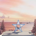Scenic Photo Spot With Blue Star Structure Under Pink Sunset Sky By Sea With Sailboats