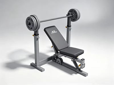 Adjustable Weight Bench with Barbell and Weight Plates for Home Gym Strength Training 3d model