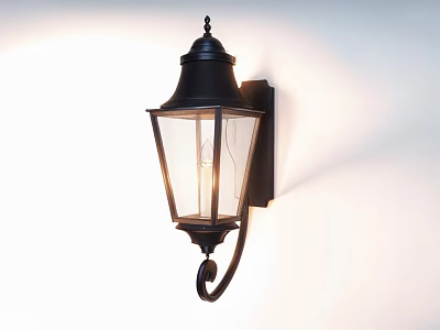 Black Classic Wall Lamp with Glass Shade Wall Mounted Vintage Design Illuminating White Wall 3d model