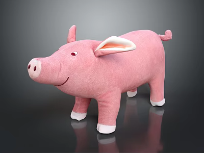 Pink Plush Pig Stuffed Toy With Smiling Face White Ears And Hooves 3d model