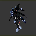 Blue And Black Mecha Robot With Mechanical Structure And Weapons In Dynamic Pose 3d model