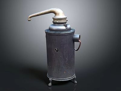 Vintage Metal Cylindrical Device With Curved Spout Base Legs And Red Handle Design 3d model