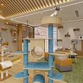 Shopping Mall Store Interior With Forest Mural Green Carpet Orange Seats And Tree Shaped Decor