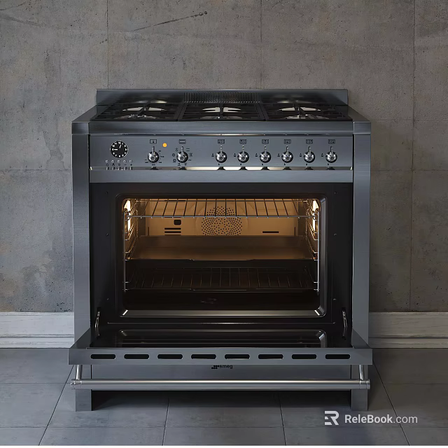 Stainless Steel Kitchen Appliance Featuring Gas Stove Burners Oven And Control Knobs For Cooking 3d model 