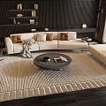 Modern Beige Sofa And Coffee Table Set With Round Table Pillows Throw Blanket And Area Rug 3d model